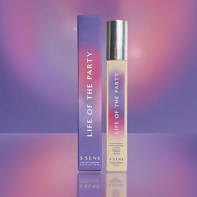 5 SENS Life of the Party Eau de Parfum Travel Spray (10 mL) - Clean, Long-Lasting Fine Fragrance - Fruity Floral with Blackcurrant, Peach Blossom, Saffron, Jasmine, Ambrox - Vegan, Cruelty-Free