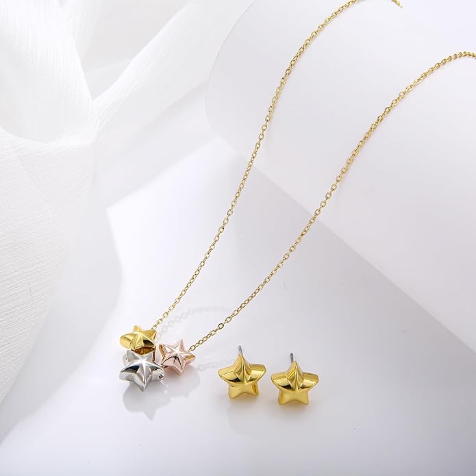 Dainty Geometric Jewelry Set for Women - Stainless Steel Necklace & Earrings Minimalist Matching Set