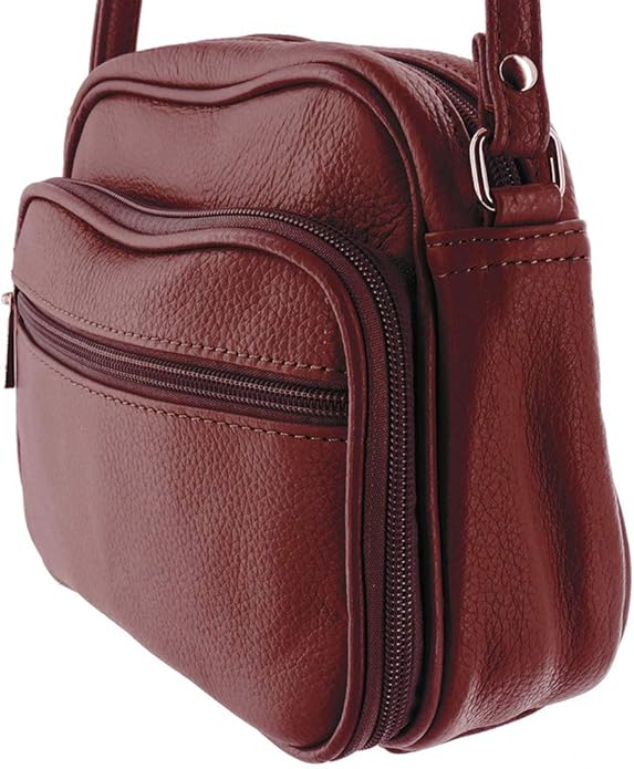 Cowhide Leather Women's Shoulder Purse Small Cross Body Organizer Bag with Many Pockets
