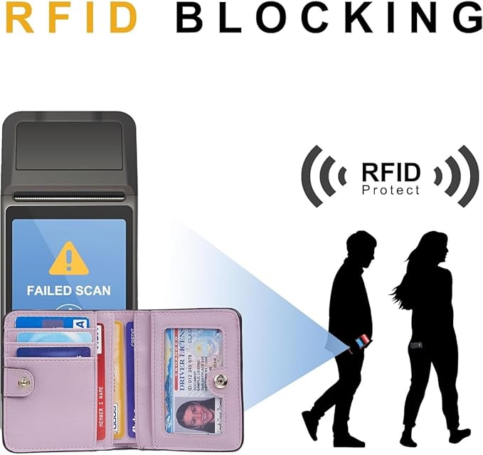 Genuine Leather Wallet for Women Slim Bifold RFID Blocking Secure with Zipper Closure and ID Window (Purple)