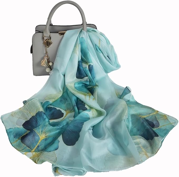 100% Mulberry Silk Women's Neck Silk Scarf-Lightweight Shawl,FLoral Print Beach Silk Wrap-Scarves for Photography