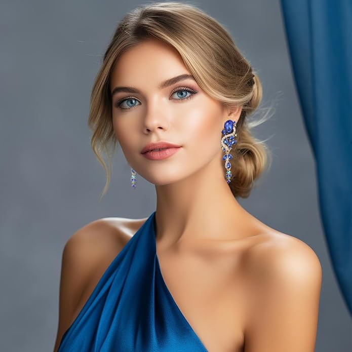 Fashion Rhinestone Statement Drop Dangle Earrings Long Colorful Crystal Bridal Wedding Teardrop Chandelier Earrings for Women Prom Pageant