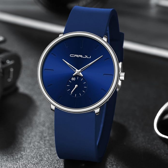 CRRJU Men’s Women Watch Casual Stylish Waterproof Quartz Unisex Wristwatches, Ultra Thin Watches for Men Women, Colorful Silicone Band