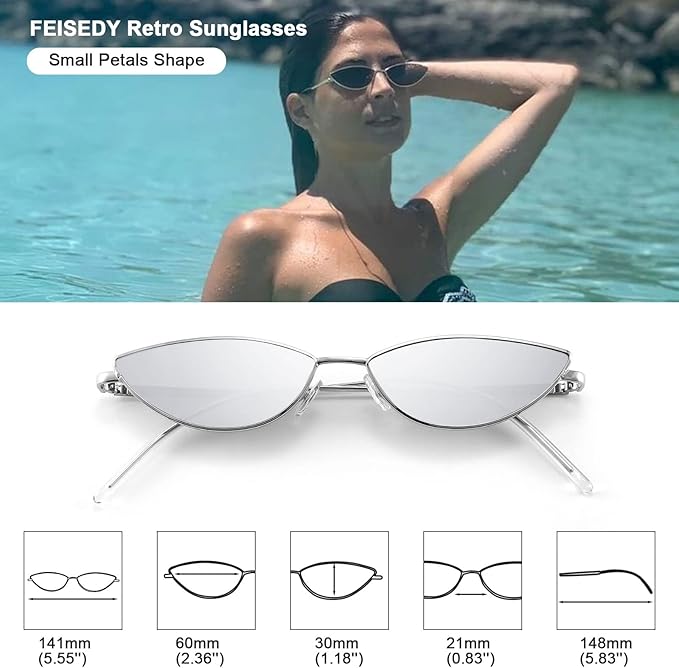 FEISEDY Fashion Designer Sunglasses Retro Small Petals Shape Arc Temple Design B2298