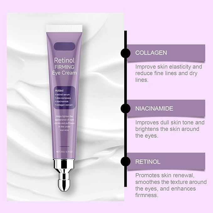 Retinol Eye Cream 20g - Anti Aging Eye Cream for Dark Circles & Puffiness - Reduces Wrinkles & Fine Lines, Firms & Brightens with Niacinamide & Collagen - Hydrating, Gentle Formula for All Skin Types
