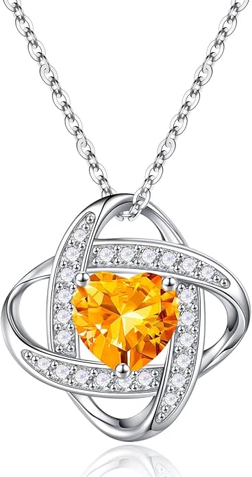 Iefil 925 Sterling Silver Love Knot Birthstone Necklace, Natural or Created Gemstone, Anniversary Birthday Gifts for Women, Jewelry Gifts for Wife Mom Girlfriend