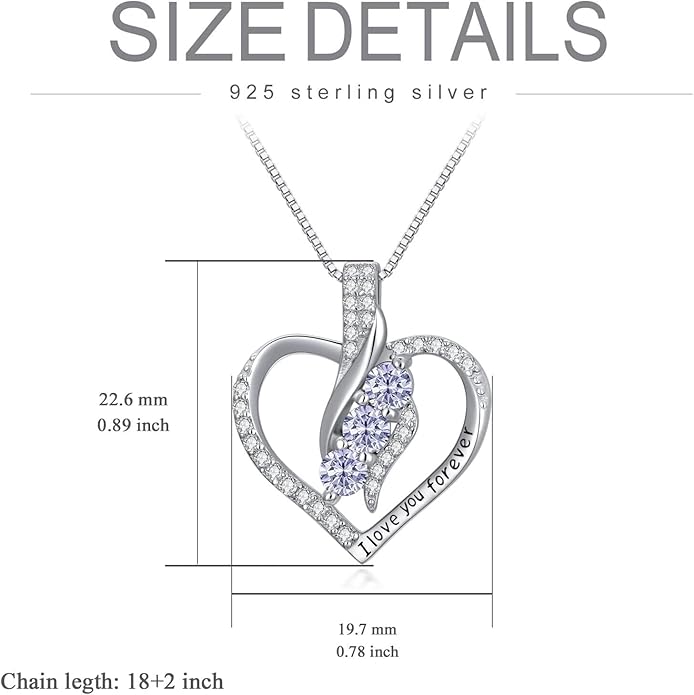 Rose Heart Birthstone Necklace for Women - Solid S925 Sterling Silver with Rose Gold Plated Infinity Symbol of Love Valentine's, Mother's Day, Anniversary, Christmas Birthday Gift for Her, Mom, Wife, or Girlfriend.