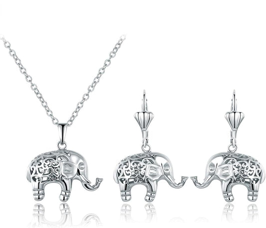 Barzel 18K Gold Plated Filigree Elephant Earrings and Necklace Jewelry Set