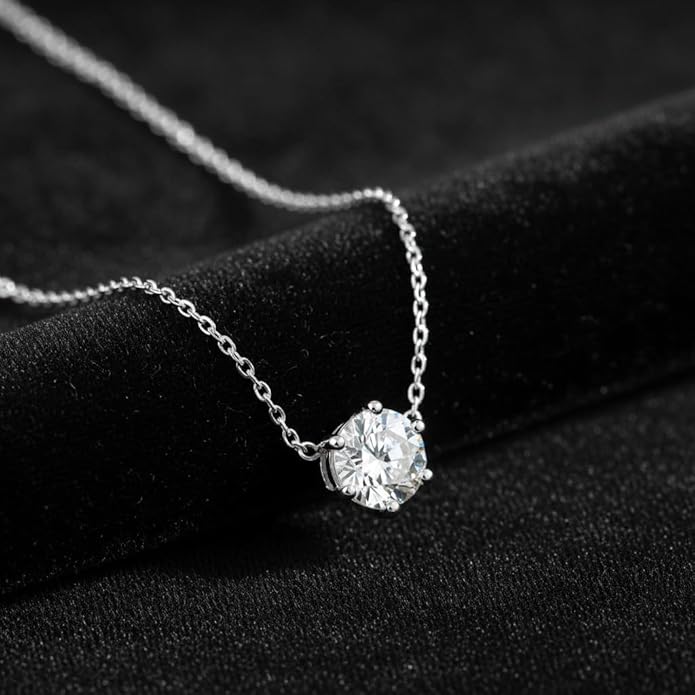 Sterling Silver Necklace with Natural Zircon, Solitaire pendant necklace, Minimalist Dainty Jewelry for Women, Everyday Wear and Gift Idea