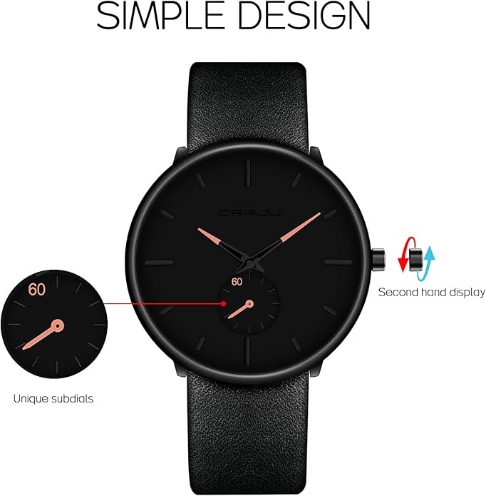 Mens Watches Ultra-Thin Minimalist Waterproof-Fashion Wrist Watch for Men Unisex Dress with Leather Band