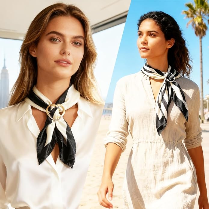 8PCS Scarf Rings and T-Shirt Tie Clips, 2-Size Metal Scarf Holder Set, Gold & Silver Waist Cinch & Shirt Side Tie Accessories for Women