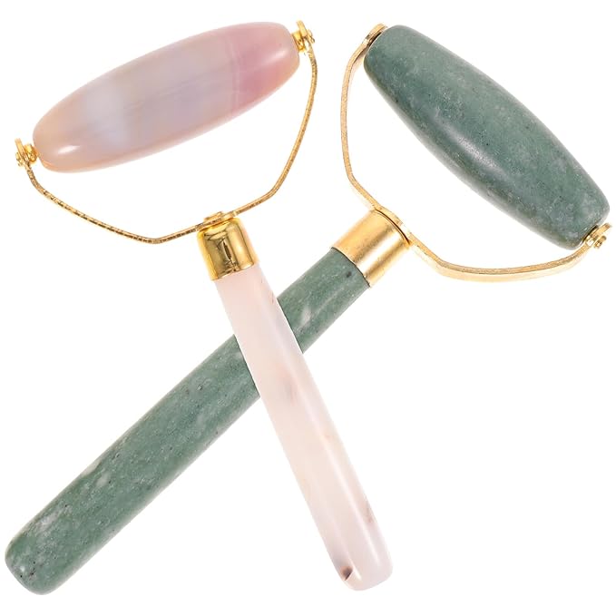 FUOYLOO 2Pcs Jade Facial Massage Roller and Scraper for Skin Care Face Massage Tool to Reduce Puffiness Wrinkles and Promote Relaxation