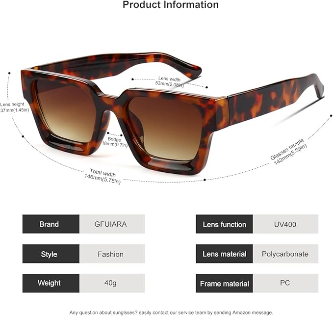 Trendy Square Sunglasses for Men Women Fashion Thick Rectangle Sun Glasses UV Protection Shades Designer Style