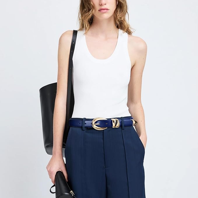Black Leather Belt for Women Stylish Design with Gold Buckle Ladies Black Belt Perfect for Jeans Dresses