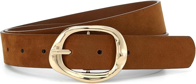 Earnda Leather Belts for Women Casual Fashion Waist Belt with Liquid Shapes Gold Buckle for Jeans Pants Dresses