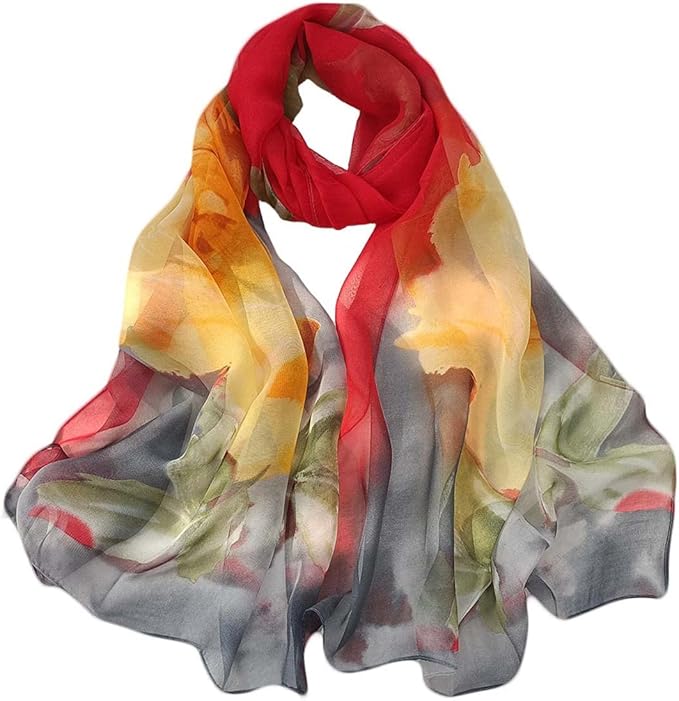 Pokeedioty Scarfs for Women Lightweight Fashion Scarves Elegant Floral Pattern Sheer Scarfs