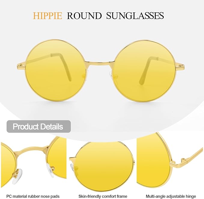 CHRORINE Hippie Sunglasses Round 70s Retro Glasses for Women Men Party Accessory Festival Fashion Vintage Sunglasses