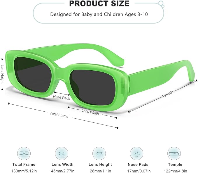 Retro Rectangle Kids Sunglasses 90’s Vintage Fashion Narrow Square Frame Glasses Shades for Girls Boys UV Protection