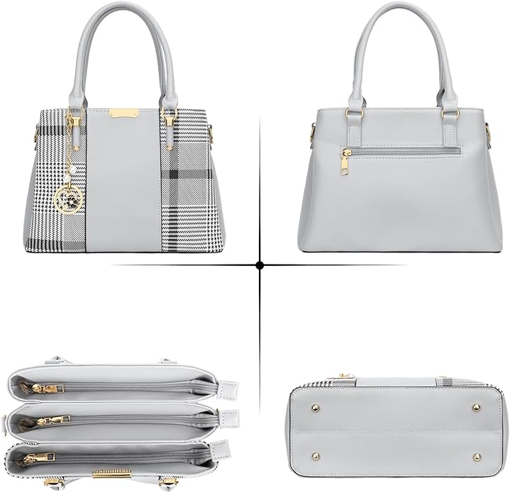 KKXIU 3 Zippered Compartments Purses and Handbags for Women Top Handle Satchel Shoulder Ladies Bags