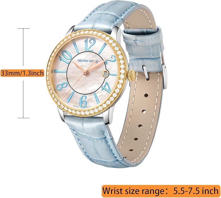 GOLDEN MAPLE Dainty Watches for Women, Mother-of-Pearl Dial and Swiss Quartz Movement, Ladies Watch with Leather Strap