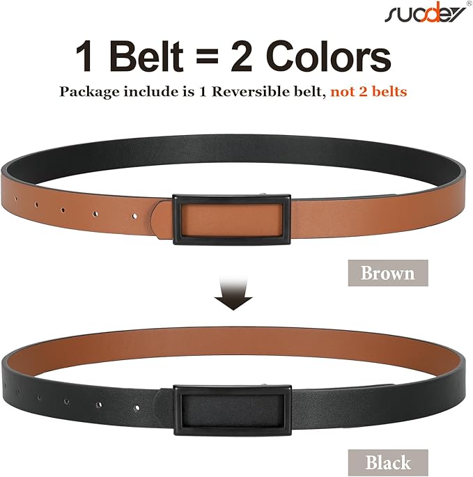 SUOSDEY Women Reversible Leather Belts for Jeans Pants Dresses Ladies Fashion Belts with Gold Buckle, 0.9" Width
