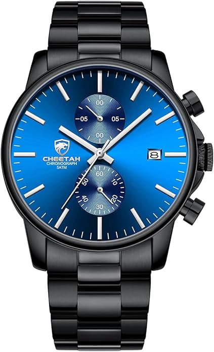 GOLDEN HOUR Fashion Business Mens Watches with Stainless Steel Waterproof Chronograph Quartz Watch for Men, Auto Date