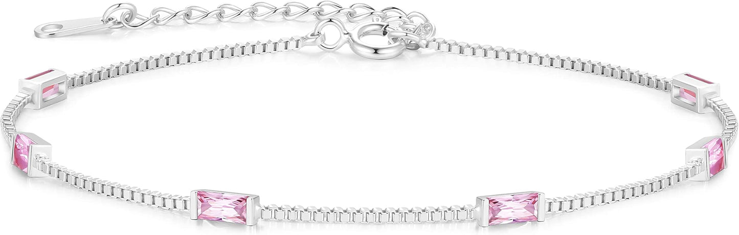 LOUISA SECRET Birthstone Bracelets for Women, 925 Sterling Silver Dainty Simple Women Charm Link Bracelet, Birthday Anniversary Christmas Jewelry Gifts for Women Wife Mom Her