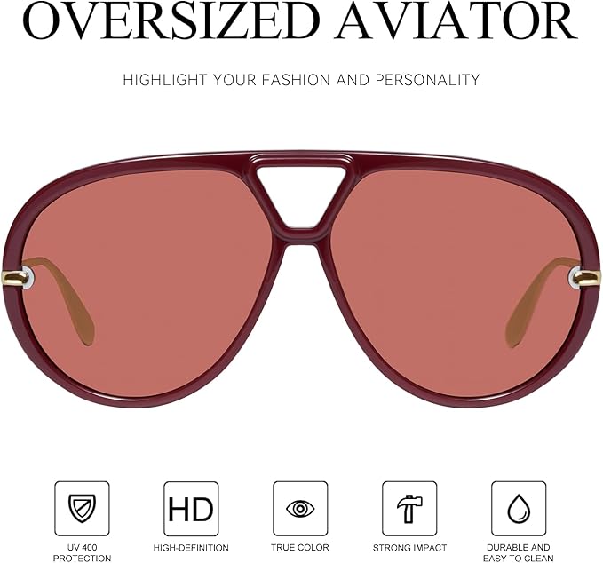 mosanana Trendy Oversized Aviator Sunglasses for Women Retro Style MS52478