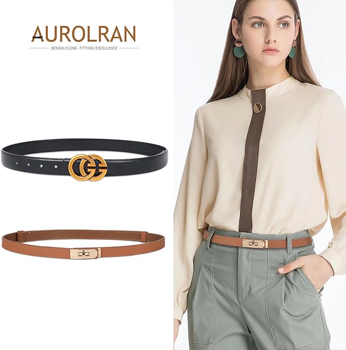 Women's Fashion Classic Metal Buckle Leather Belt with Jeans Dress