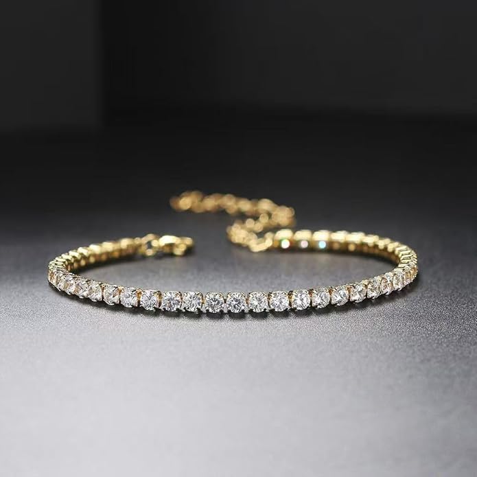 Gold Bracelets for Women-4Pcs/3Pcs,18K Gold Plated Bangle Tennis Bracelets Stack Set for Women Trendy Non Tarnish Stainless Steel Gold Bangles Accessories Designer Jewelry