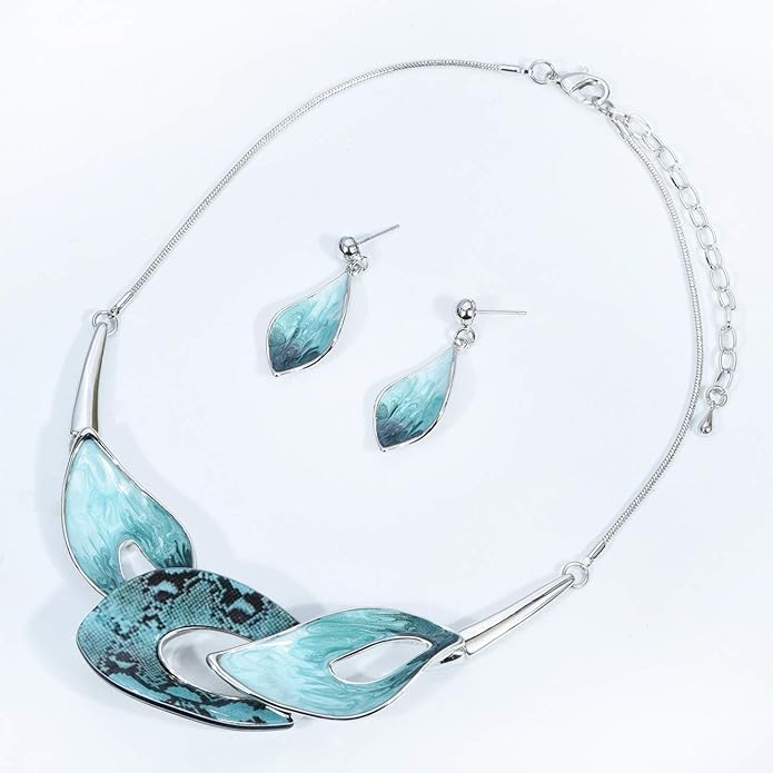 Vintage Statement Jewelry Set Leaf Floral Bohemian Boho Statement Necklace Earring Set Crystal Fashion Costume Jewelry