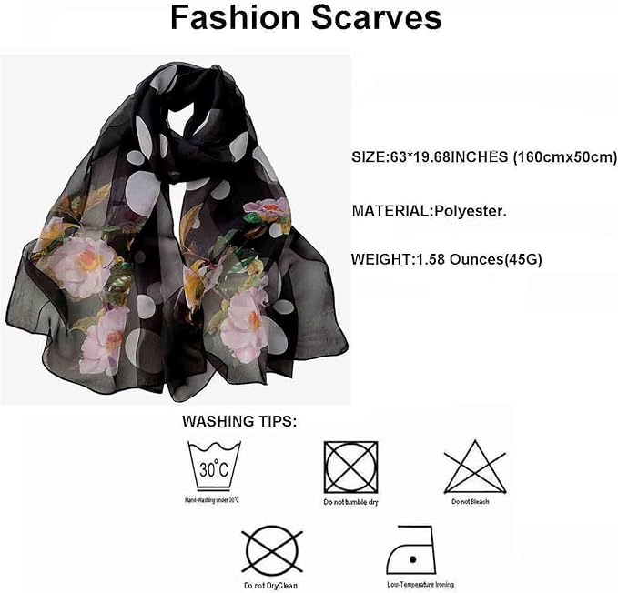 Pokeedioty Scarfs for Women Lightweight Fashion Scarves Elegant Floral Pattern Sheer Scarfs Sunscreen Shawls Wraps
