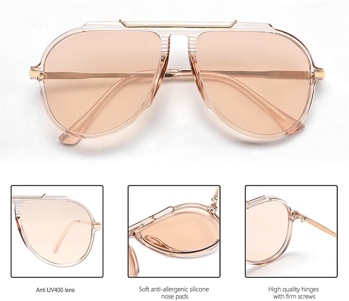 Oversized Aviator Sunglasses for Women Men 2026 70s Retro Gold Metal Sun Glasses Tangle Free Square Aviators