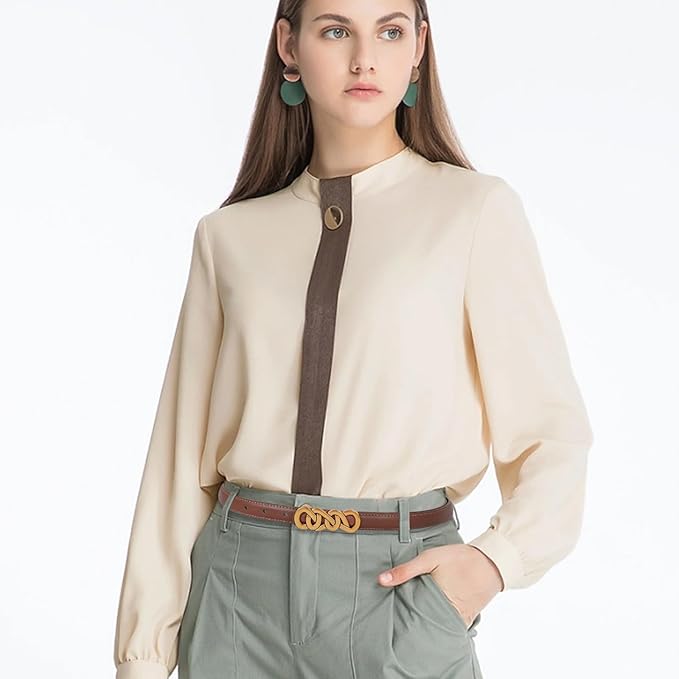 Women's Fashion Classic Metal Buckle Leather Belt with Jeans Dress