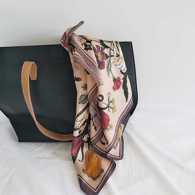 FONYVE Silk Feeling Scarf Medium Square Satin Head Scarf for Women 27.5 × 27.5 inches