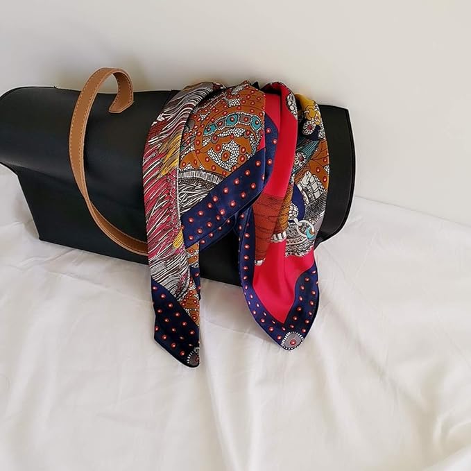 FONYVE Silk Feeling Scarf Medium Square Satin Head Scarf for Women 27.5 × 27.5 inches