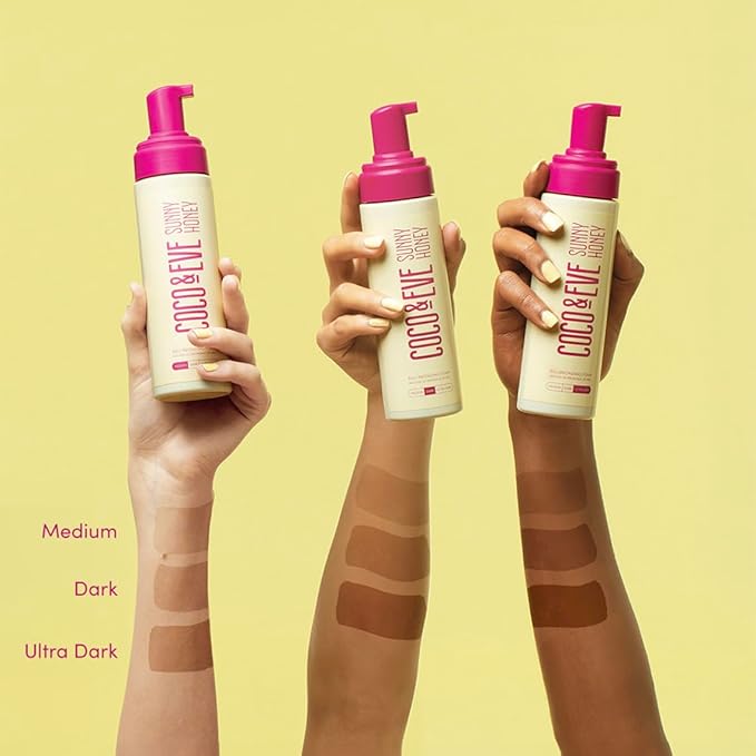 Coco & Eve Self Tanner Mousse Kit - All Natural Sunless Tanning (Dark) | Instant Lotion with Bronzer Mitt Applicator Sunny Honey Bali Bronzing