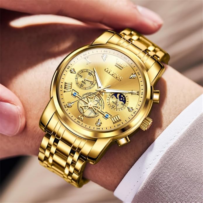 OLEVS Men Silver Watches,Men's Stainless Steel Chronograph Watch,Man Analog Quartz Big Face Male Watches Luxury Waterproof Roman Numeral Dress Diamond Relojes para Hombre