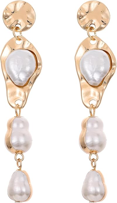 Statement Pearl Dangle Earrings,Gold and Large Pearl,Luxury Chandelier Organic Style Earrings