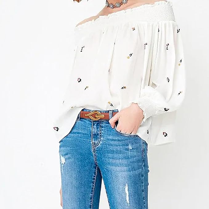 Women's Fashion Classic Metal Buckle Leather Belt with Jeans Dress