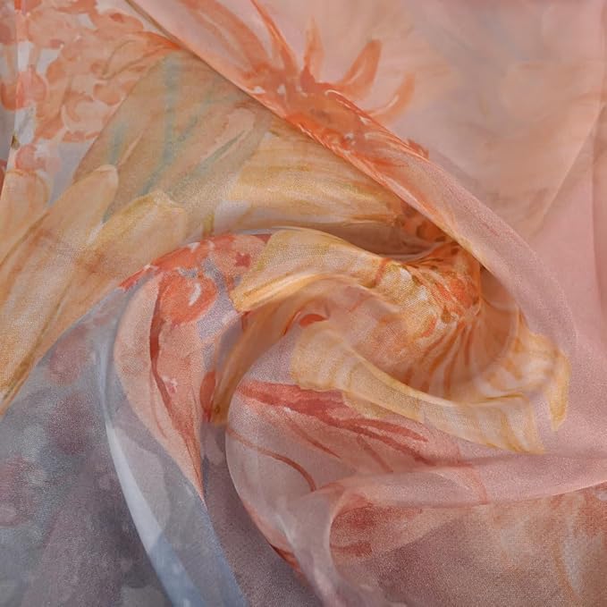 100% Mulberry Silk Women's Neck Silk Scarf-Lightweight Shawl,FLoral Print Beach Silk Wrap-Scarves for Photography