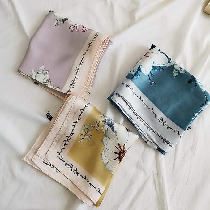 FONYVE Silk Feeling Scarf Medium Square Satin Head Scarf for Women 27.5 × 27.5 inches