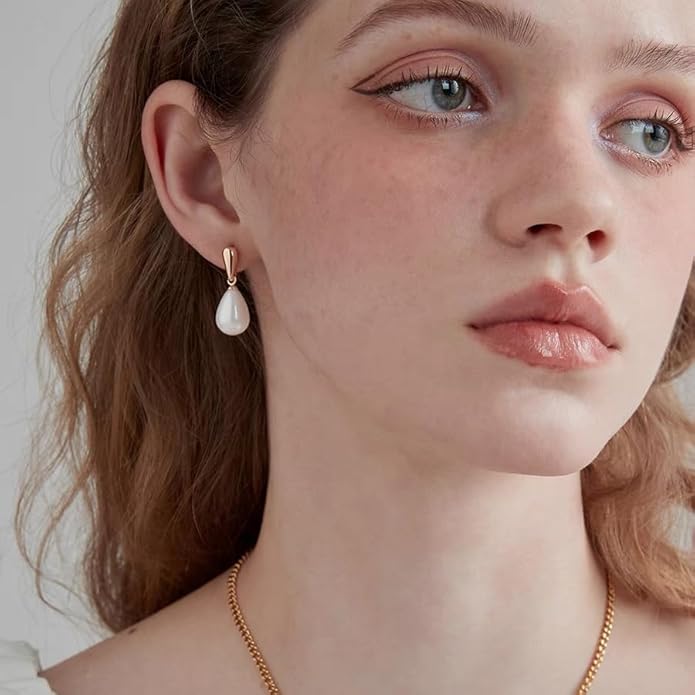 14k Gold Plated Lightweight Pearl Earrings,Trendy Jewelry,Teardrop Hoop Earrings for Women,Pearl Drop Earrings,Elegant Jewelry for Gifts