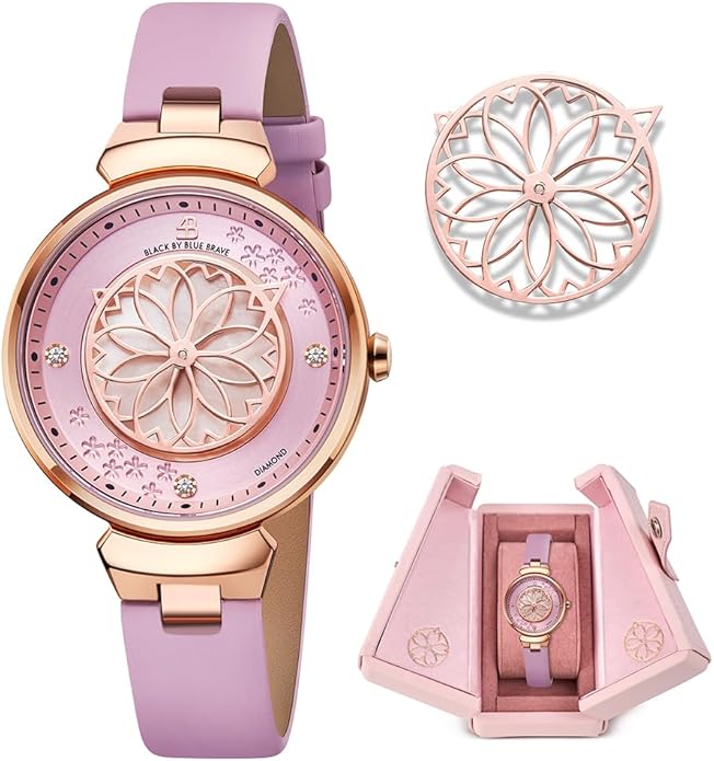 Women Watches Cherry Blossom Women's Watch Mother of Pearl Dial Ladies Watch with Leather Strap Sakura Petal Shape Cherry Blossom Watches for Women Sapphire Crystal Glass for Durability and Clarity