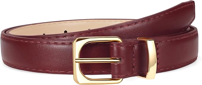 VONMELLI Womens Thin Leather Belt for Jeans Pants Dress Fashion Skinny Belt with Gold Buckle for Women