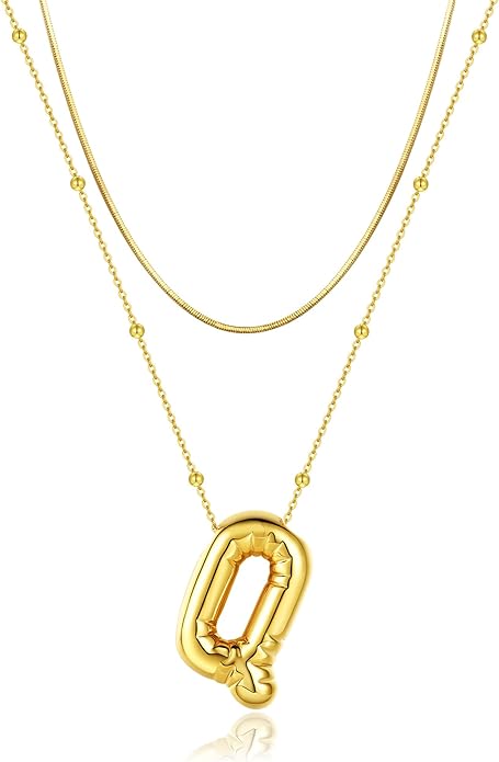LUCA SMITH Initial Necklaces for Women, Dainty Balloon Bubble Letter, Name Letter Alphabet Pendant Layered Choker Chain Jewelry Gift