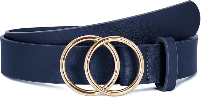 SUOSDEY Women Leather Belt Fashion Double O-Ring Soft Faux Leather Waist Belts For Jeans Dress