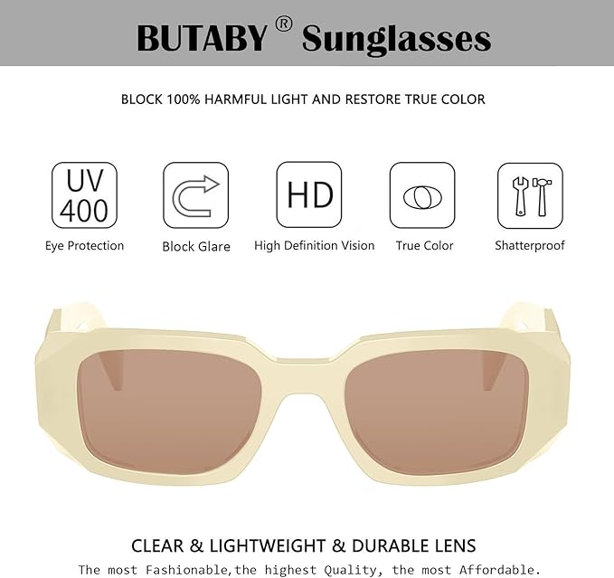 BUTABY Trendy Rectangle Sunglasses for Women Men Retro Sun Glasses Vintage Fashion Square Frame