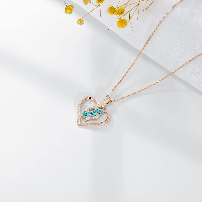 Rose Heart Birthstone Necklace for Women - Solid S925 Sterling Silver with Rose Gold Plated Infinity Symbol of Love Valentine's, Mother's Day, Anniversary, Christmas Birthday Gift for Her, Mom, Wife, or Girlfriend.