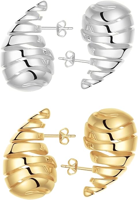 Apsvo Chunky 14K Gold Plated Hoop Earrings for Women, Lightweight Waterdrop Hollow Open Hoops, Hypoallergenic Dupes Earrings